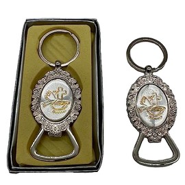 Communion Keychain Bottle Opener Holy Cup Dove Bird with Cross Party Favor Recuerdor De Mi Bautizo GOLD - 12PCS