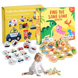 Juego de Mesa Niños, 48 Piezas Juego de Memoria, Tarjetas A Juego de Dinosaurio y Tráfico, Juegos Didacticos, para Ejercitar la Coordinación Mano -...
