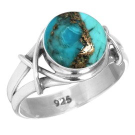 Jeweloporium 925 Silver Ring for Women Size O Copper Blue Turquoise Gemstone Vintage Silver Ring Christmas - Gift Solitaire Jewelry