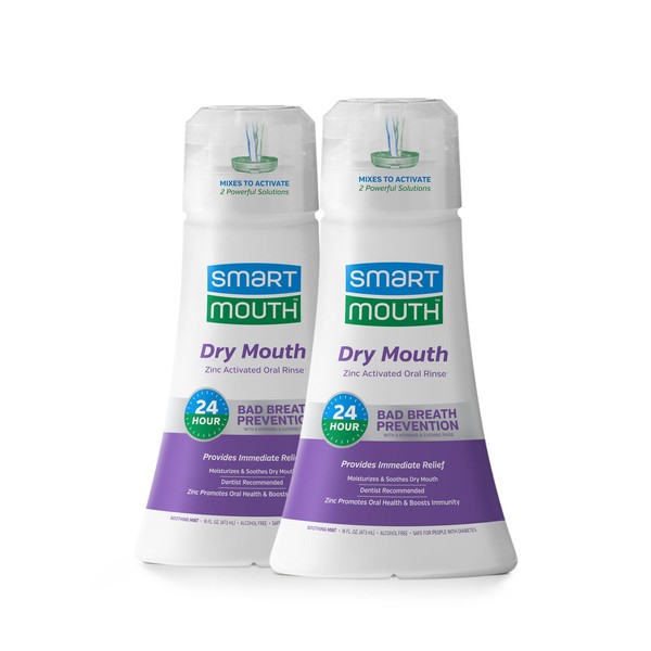 SmartMouth Activated Dry Mouth Mouthwash, Dry Mouth and Bad Breath Relief, Mint, 16 Fl Oz, 2 Pack
