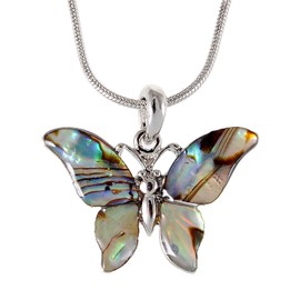 Alilang Silver Tone Abalone Colored Stone Butterfly Insect Wings Pendant Necklace