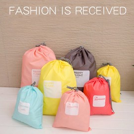4-Piece Nylon Drawstring Storage Bags - Multiple Colors & Sizes - Coffee, Light Blue, Watermelon Red, Yellow - XS/S/M/L - Model BY002