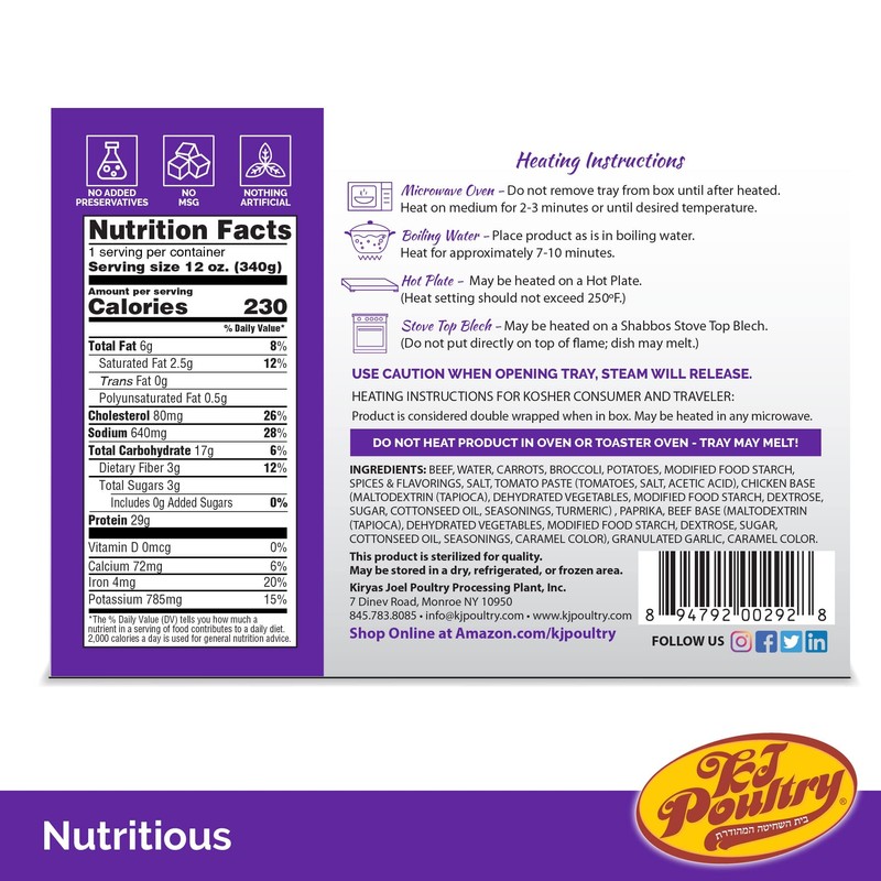 KJ Poultry Kosher for Passover Gluten Free Meals, Beef Goulash