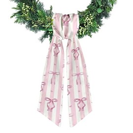 Ftuuo Pink White Stripe Wreaths Sash for Front Door Coquette Wreath Satin Sash Garland Ribbon Accessories for Wreath Yard Doorway Indoor Outdoor Bridal Shower Home Decor,5.1 x 54.3