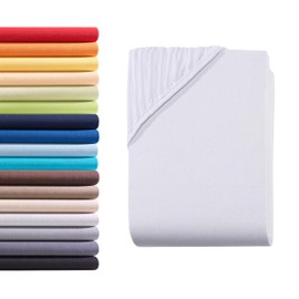 Hometex Premium Textiles Fitted Sheet, 180–200 x 200 cm, Jersey Bed Sheet Made from 100% Cotton, Mattresses up to 23–25 cm, Oeko-Tex Made in Green, White