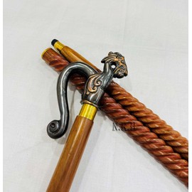 Wooden Walking Cane with Brass Handle | Handmade Walking Cane | Decorative Walking Canes | Walking Cane for Man and Woman Active (Walking Cane With Dragon Handle)