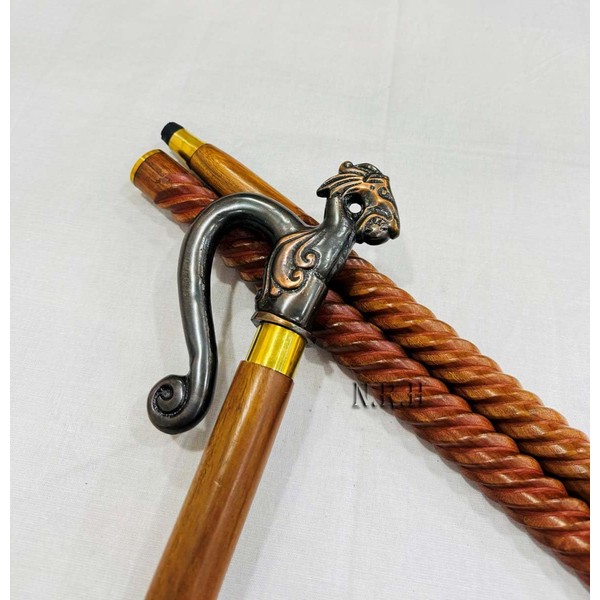 Wooden Walking Cane with Brass Handle | Handmade Walking Cane