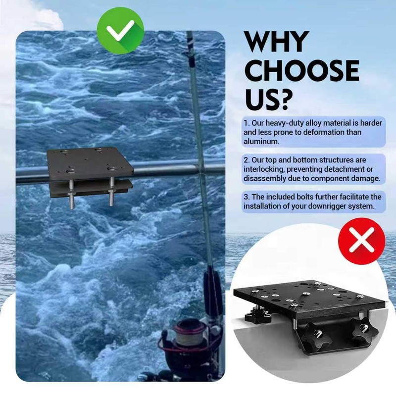 Heavy Duty Universal Square/Round Rail Downrigger Mount for Cannon(Black)