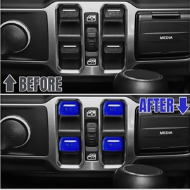 4PCS Upgraded Window Switch Button Cover Compatible with Jeep Wrangler JL JLU Gladiator JT 2018-2024 (Blue-1)