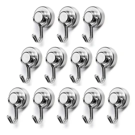 BTLIN Mini Magnetic Hooks, Strong Neodymium Magnet with Hook, Heavy Duty Small Metal Hanging Hook Max Load 18lbs for Kitchen Fridge Office Garage Camping Van 12 Pack