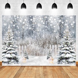 Avezano Winter Christmas Backdrop Xmas Holiday Party Banner Pine Tree Glitter Snowy Forest Background Portrait Studio Booth Photobooth Props (6ft x 4ft)
