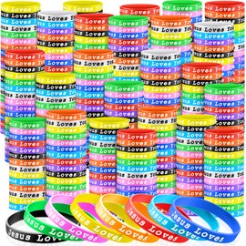 Skylety Jesus Loves You Silicone Bracelets Colorful Christian Jesus Wristbands Christian Rubber Bracelet for Kids Teens Adult Men Women Motivational Wristbands Church School Party Favors(10 Pieces)