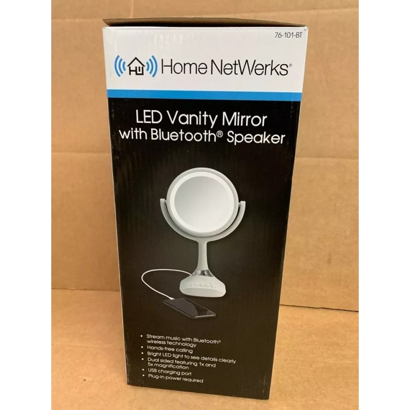 Homewerks Makeup Mirror LED Speaker and Microphone- Chrome Grey