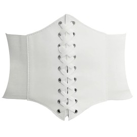 HANERDUN Women's Elastic Corset, Lacing Belt, Retro Belt, Tied Waspie Belt, Waist Belt, White