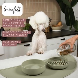 Should We Go? - Waterproof Silicone Pet Food Mat - Non-Slip, Spill-Proof Feeding Mats for Floors, Raised Edge Design, Easy-to-Clean, Durable Flexible Rubber Mat for Dog & Cat Bowls, Large-Blush