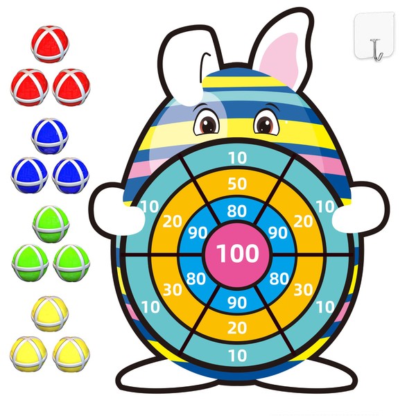76cm Large Easter Decorations, Easter Gifts for Kids Easter Bunny Velcro Dartboard with 12 Sticky Balls for Kids 4-9, Easter Eggs Party Tossing Game for Kids, Easter Basket Easter Craft for Kids 3-10