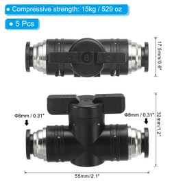 PATIKIL 5/16" Pneumatic Ball Valve, 5 Push-to-Connect Fittings, Pneumatic Control Valves for Automation Manufacturing of Pneumatic Systems, Black