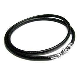 Dreambell 925 Sterling Silver Black Round Natural Leather Cord 3mm Choker Necklace 16 Inches For European Bead Charms