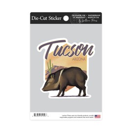 Die Cut Sticker Tucson, Arizona, Javelina, Lithograph, Contour Vinyl Sticker 3 to 6 inches, (Waterproof Decal for Cars, Water Bottles, Laptops, Coolers), Large