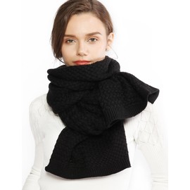 RIIQIICHY Ladies Winter Black Scarf for Women Scarves Wraps Chunky Fluffy Knitted Thick Scarfs Pashmina Shawl