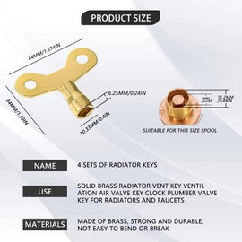 4 Pieces Radiator Keys Solid Brass Radiator Bleed Key Venting Air Valve Key Clock Type Plumbers Valve Key for Radiators and Faucets