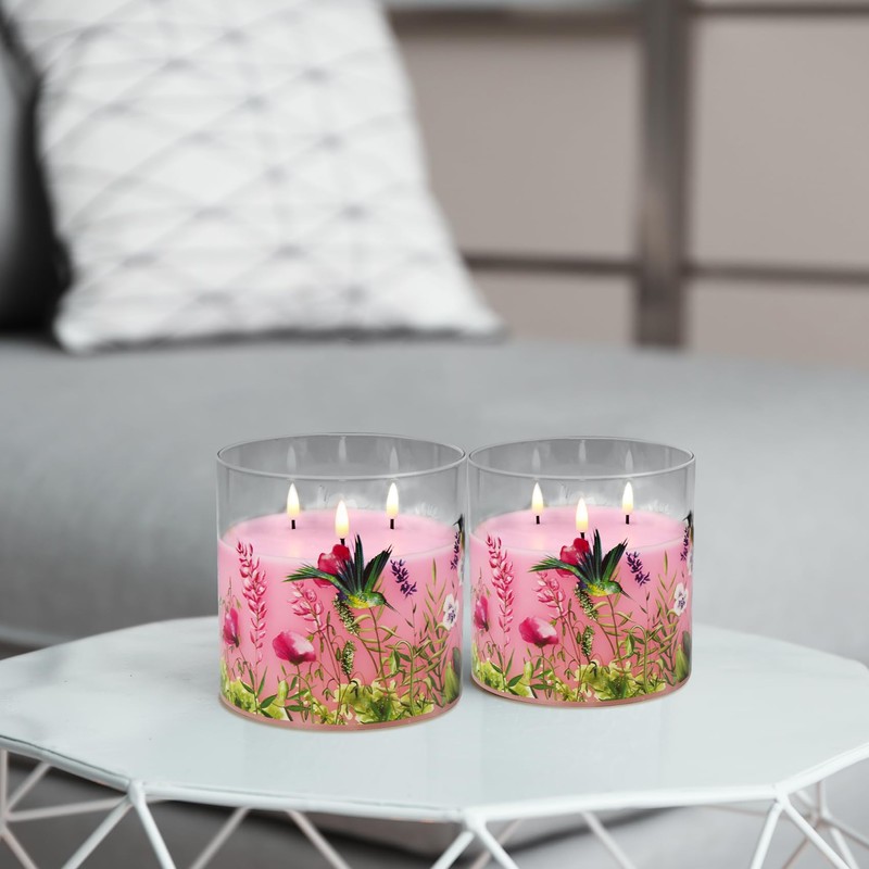 Girimax Large 3 Wick Pink Hummingbird Flameless Candles with Remote,