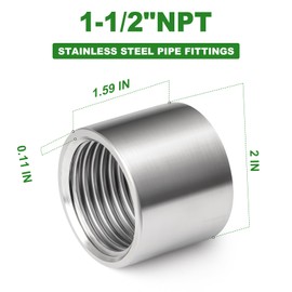 TAISHER 2PCS 304 Stainless Steel Cast Pipe Fitting, Coupling, 1-1/2" x 1-1/2" NPT Female Threaded