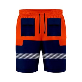 TORO ACTIVA 8 Pockets Mens Reflective High Visibility Hi Viz Safety Cargo Shorts Work Wear Shorts Drawstring Multi Pockets Adjustable Elasticated Waist (UK, Alpha, 3XL, Regular, Regular, Navy Orange)