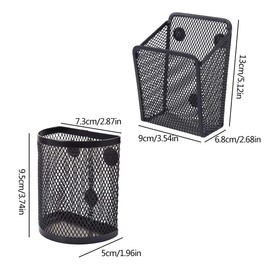 RoadLoo Metal Magnetic Pen Holder, Pack of 3 Magnetic Storage Basket, Black Mesh Storage Basket for Pens and Other Utensils, Fridge Locker Accessories, Organiser, Office Supplies