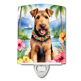 Caroline's Treasures Airedale Terrier Luau Ceramic Night Light Compact, UL-Certified, Ideal for Bedroom, Bathroom, Nursery, Hallway, Kitchen, 6x4x3, Multicolor
