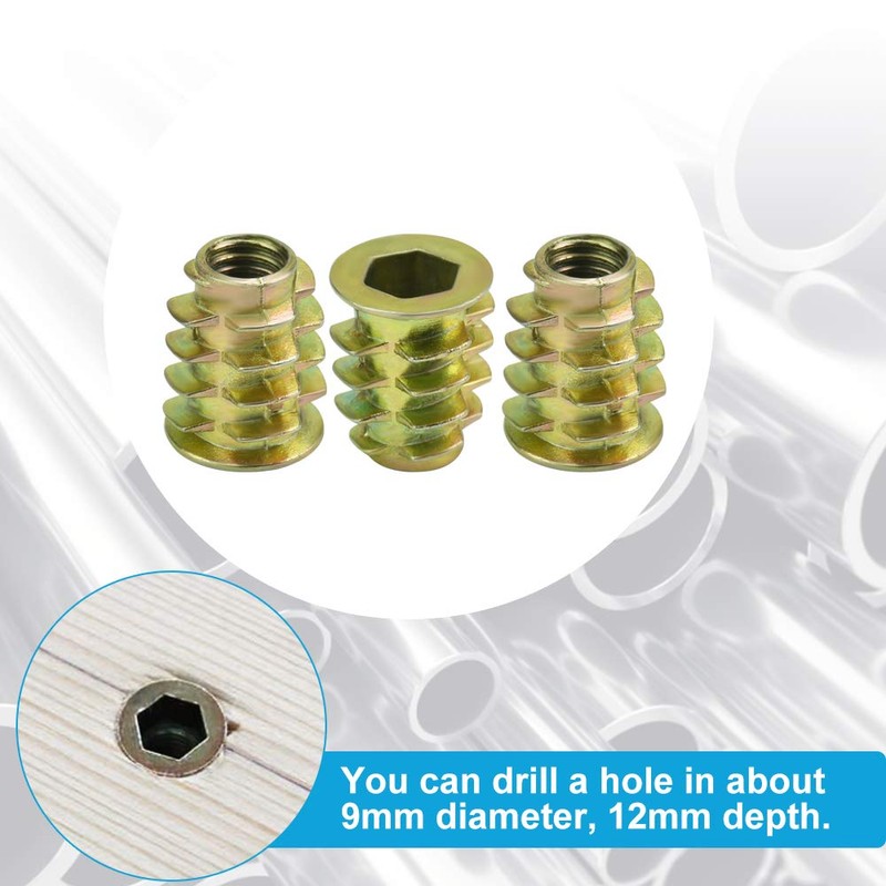 PERFETSELL 50 PCS Threaded Insert Nuts for Wood Furniture, M6x15mm