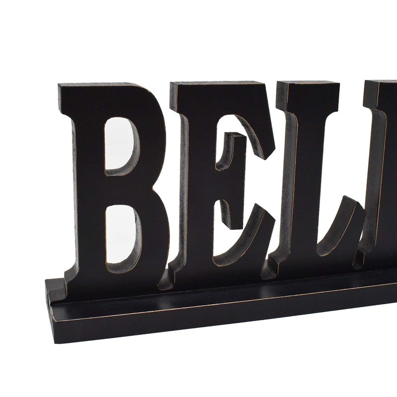 Rustic Wood Believe Letter Sign - Free Standing Decorative Table