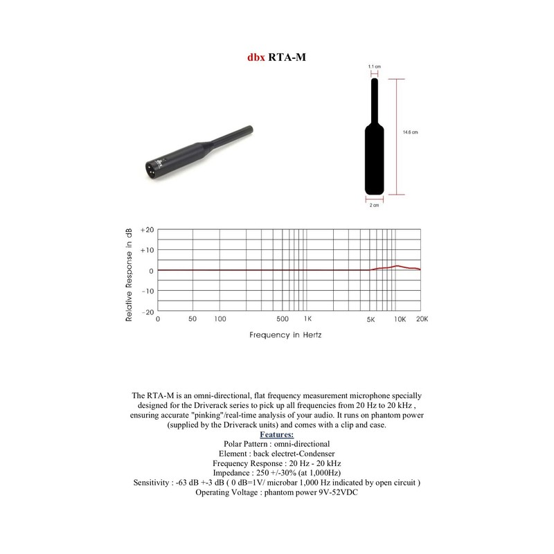 dbx RTA-M Driverack Series Reference Microphone black 7.00 x 3.50