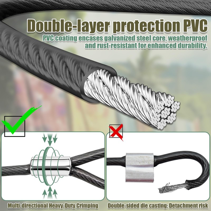 Outdoor Retractable Clothesline, 3/16" Coated Steel Wire Rope