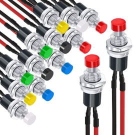 RUNCCI-YUN 14 Pcs 1A 250V AC 2 Pins SPST Normal Open Mini Momentary Push Button Switch with Pre-soldered Wires
