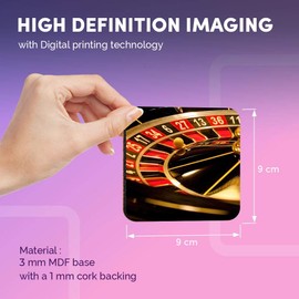 Destination Vinyl ltd Great Coasters (Set of 4) Square - Roulette Wheel Casino Drink Glossy Coasters/Tabletop Protection for Any Table Type #3625