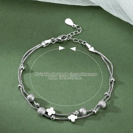 SENLINLU Four Leaf Clover Bracelet Sterling Silver Bracelet for Women 925 Sterling Adjustable Friendship Link Bracelet Layered Bracelets for Womens Girls