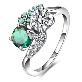 ETERMBOL Round Flower Cluster Women Engagement Ring 925 Sterling Silver Simulated Multi Gemstone Filigree Cluster Band Ring Toi et Moi Ring Twist Ring Size 7