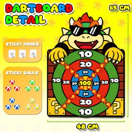 Mario Toys, 65cm Dartboard Games with 12 Sticky Balls, Indoor Outdoor Toss Games for Kids, Bowser Toys, Gifts for Boys Girls ages 3-12, Kids Party Game, Garden Throwing Toys