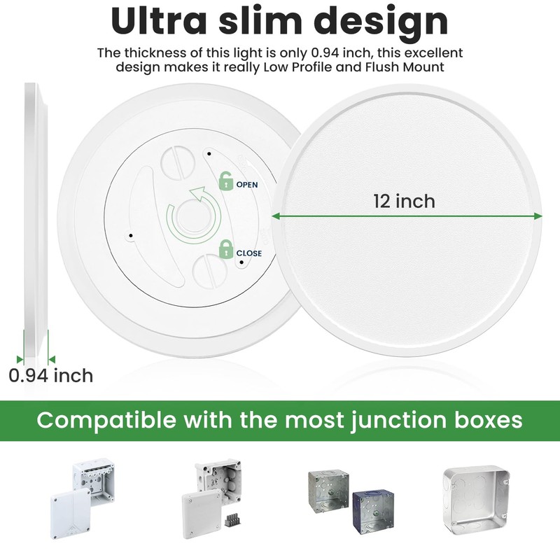 hepside 12Inch Flush Mount Light Fixture White, 28Watt, Dimmable &