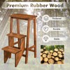DORTALA 3 Tier Folding Step Stool, Rubber Wood Multifunctional Ladder