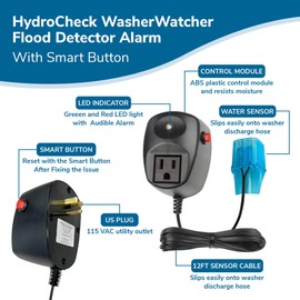 WasherWatcher Laundry Tub Overflow Protector - Water Leak Shut Off Detectors w/LED Indicator, Alarm, Water Sensor, & More - Easy to Install Washing Machine Leak Detector for Any Drain System
