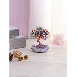 JSDDE 7 Chakra Crystal Tree Healing Crystals Stone Tree with Amethyst Cluster Base Feng Shui Tree Crystal Money Tree for Positive Energy Home Decoration Gifts