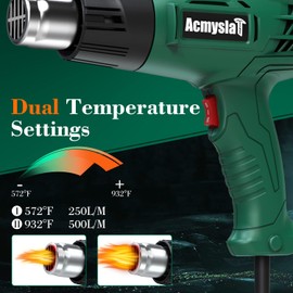 Heat Gun, Heavy Duty Hot Air Gun Kit Dual Temperature Settings 572℉~932℉ (300℃-500℃), Overload Protection with 4 Nozzles for Crafts, Shrink Wrapping/Tubing, Paint Removing, Epoxy Resin
