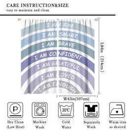 YungHo Boho Rainbow Curtain, Classroom Book Center Calming Corner Playroom Decor, I Am Kind Smart Brave Home Girls Room Blackout Window Treatment, Blue 42" W x 84" L x2【Blackout】
