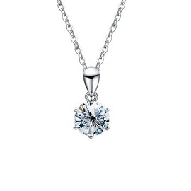 BYLITZ 14K White Gold Women's Necklace with 1K Moissanite Pendant Over 925 Silver Rhodium-Plated Chain with Gift Box for Mother's Day, Anniversary, Birthday, Christmas, Sterling Silver, Moissanite
