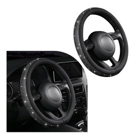 Gasedin Diamond Steering Wheel Cover, 15 Inch Steering Wheel Cover with Crystal Rhinestones for Women, Anti-slip Leather & Bling Diamond Steering Wheel Protector, Car Accessories (Black)