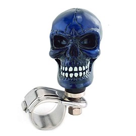Thruifo Skull Car Grip Knob Steering Wheel Suicide Spinner, Small Teeth Skeleton Style Car Power Handle Knobs Fit Most Manual Automatic Vehicles, Blue