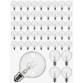 YIHKQDL 50 Pack G40 Replacement Bulbs for Outdoor String Lights, 5W Clear Incandescent Globe Bulbs with E12 Base, Dimmable Patio & Backyard Decor