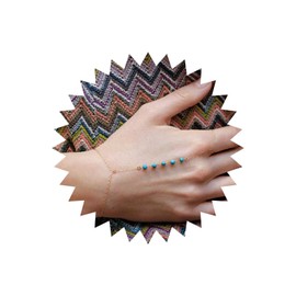 Wendalern Turquoise Finger Bracelets Boho Slave Bracelets Gold Ring Bracelet Linked Hand Harness Bracelet Adjustable Beach Bracelets Jewellery for Women Girls, Metal